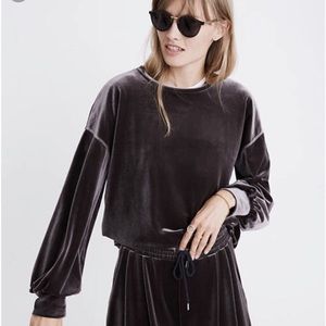 Madewell Velvet Metallic Balloon-Sleeve Sweatshirt — Size XXS
